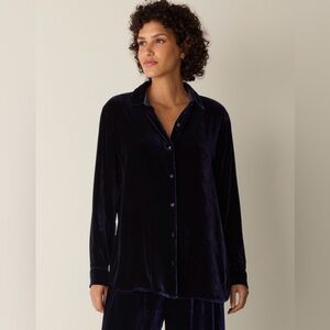Eileen Fisher classic collared Ink color Velvet silk blend Shirt
